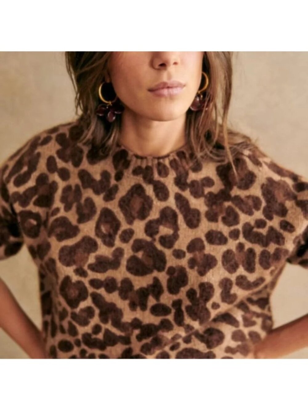 NWOT SEZANE Gianni Kid Mohair Crewneck Sweater in Leopard - Picture 2 of 12